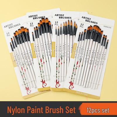 12-Piece Nylon Paintbrush Set for Kids: Gouache, Acrylic & Oil Painting