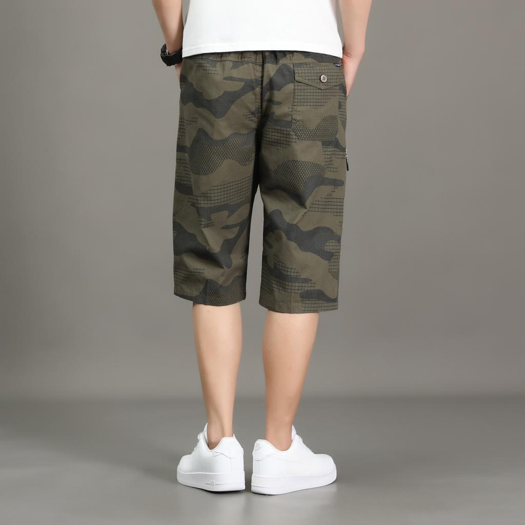 Men's Cargo Shorts Casual Summer Shorts Cotton Camouflage Print Elastic Waistband Loose Fit Lightweight Breathable Short Pants