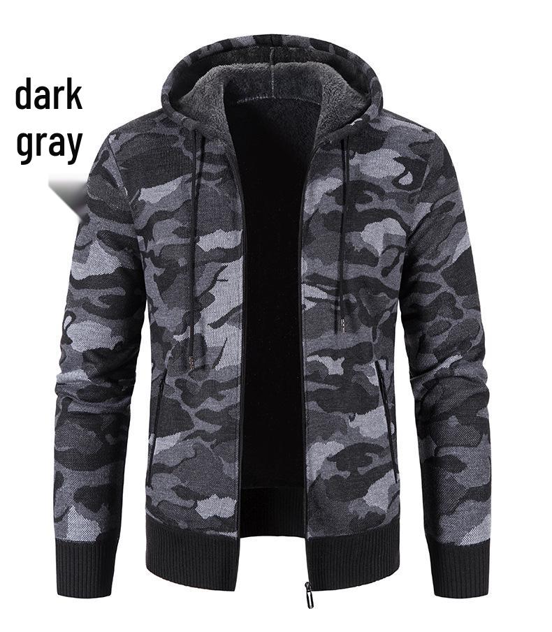 Men's 2021 Camouflage Plus Size Velvet Sweater Cardigan Slim Fit Hooded Jacket