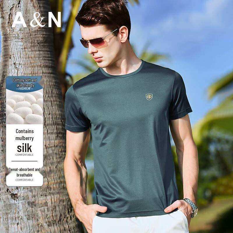Antonio Men s Silk Blend Embroidered Round Neck T-Shirt XXL