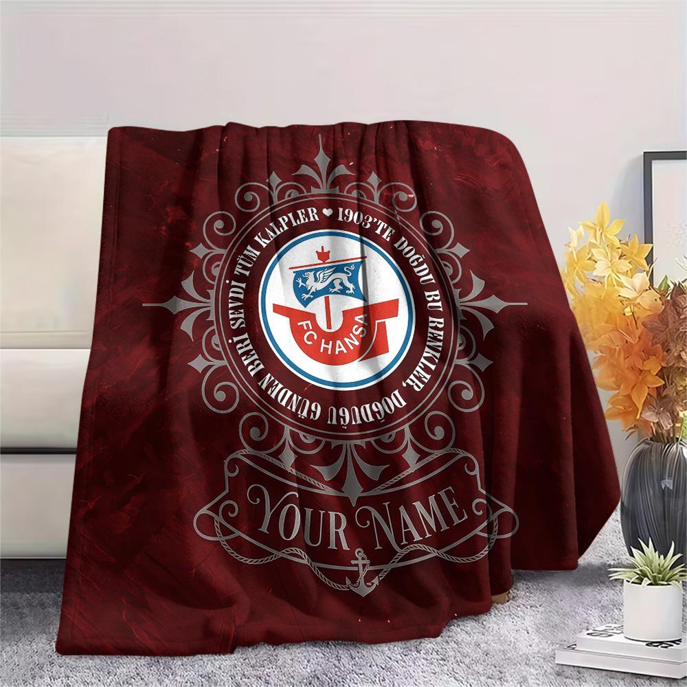 Custom Name FC Hansa Rostock Flannel Blanket, High quality Comfortable for All Seasons, Home Decor, Warmth and Comfort