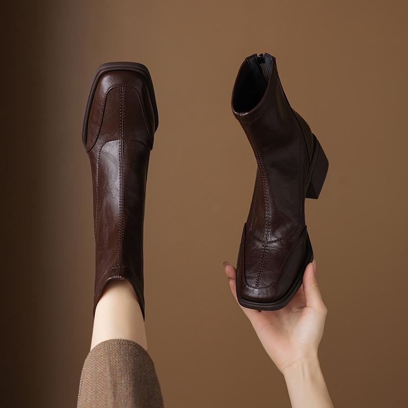 Krazing Pot Microfiber Winter Square Toe Modern Size 33 Boots Size 43 Zipper Fashion Ankle Boots