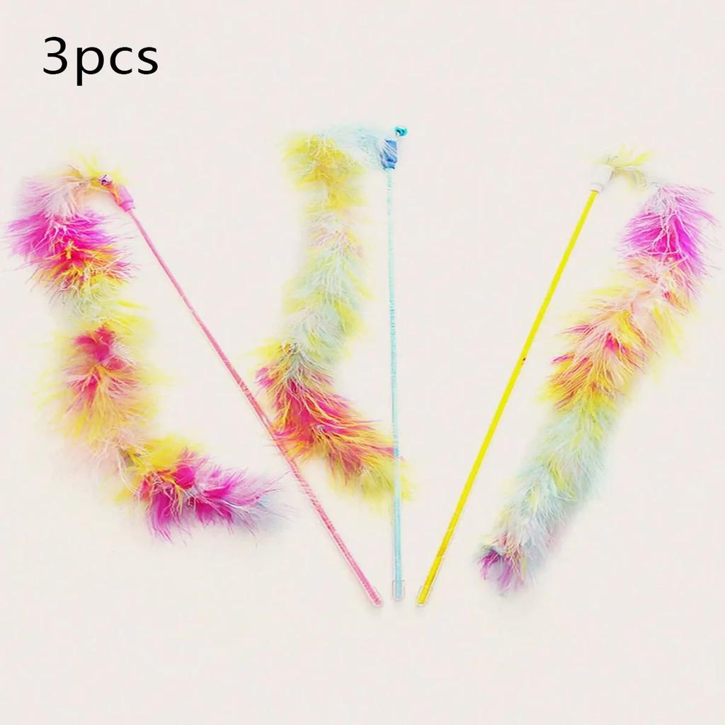 1/3pcs-Seven Colorful Feather Cat Toy Stick Fairy-like Pet Supplies Interactive Fun No battery required