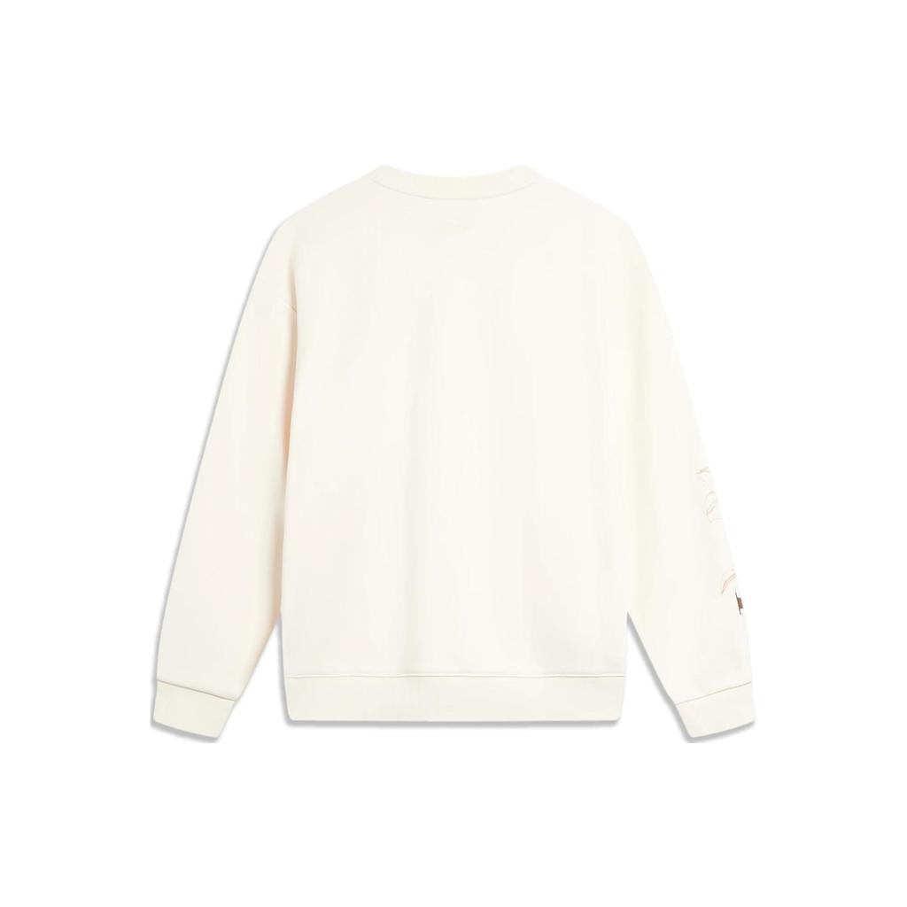 Li Ning Sports Lifestyle Series Letter Floral Fleece Warm Antibacterial Loose Pullover Sweatshirt Women Sweatshirt Off-White AWDTE44-1