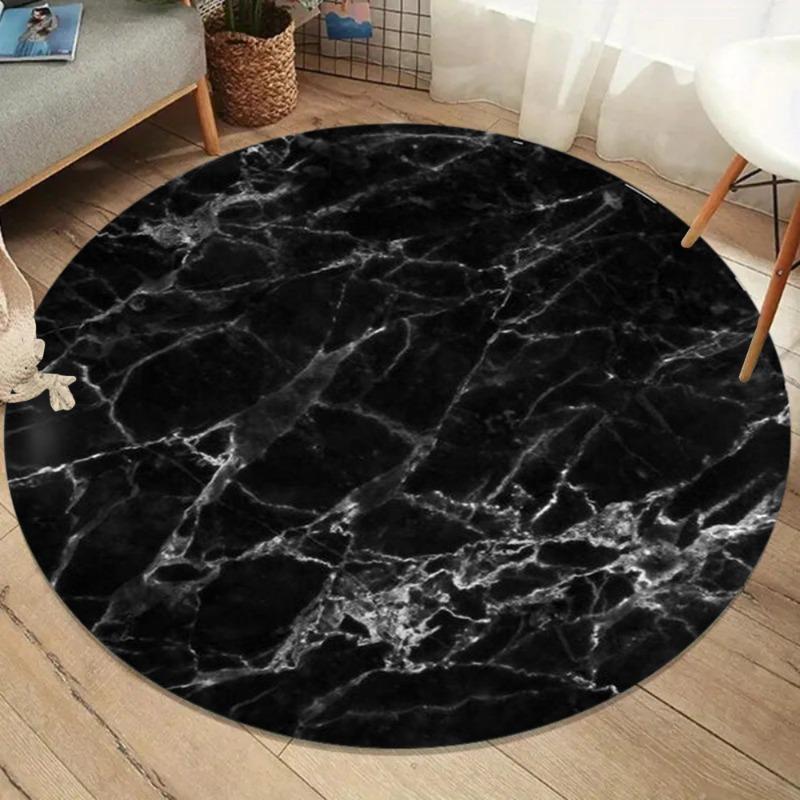 Luxurious Black Gold Marble Round Area Rug Soft Non-slip Carpet Nordic Style Home Decor Floor Mat for Living Room Bedroom