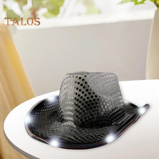 LED Light-Up Cowboy Hat Retro Western Style Luminous 5 Color Available Sunshade Sequin Cap Christmas Party Nightclubs Performance Photo Prop Cap