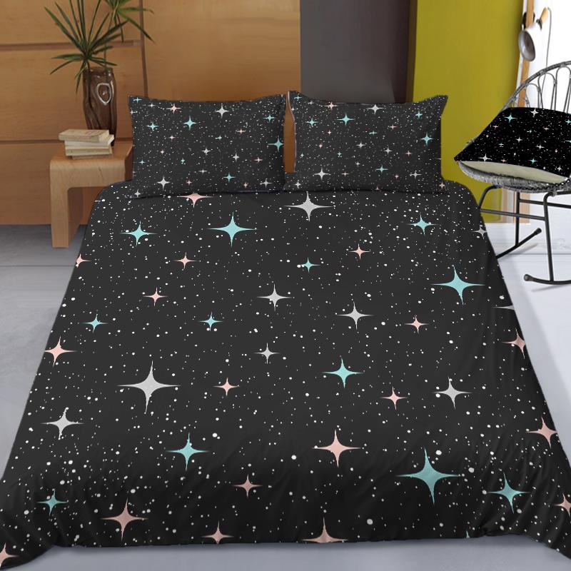 Stars Bedding Set Night Sky Kids Girls Boys Duvet Cover Set Dark Blue Home Textiles Galaxy Bedclothes Men Women Soft Quilt Cover