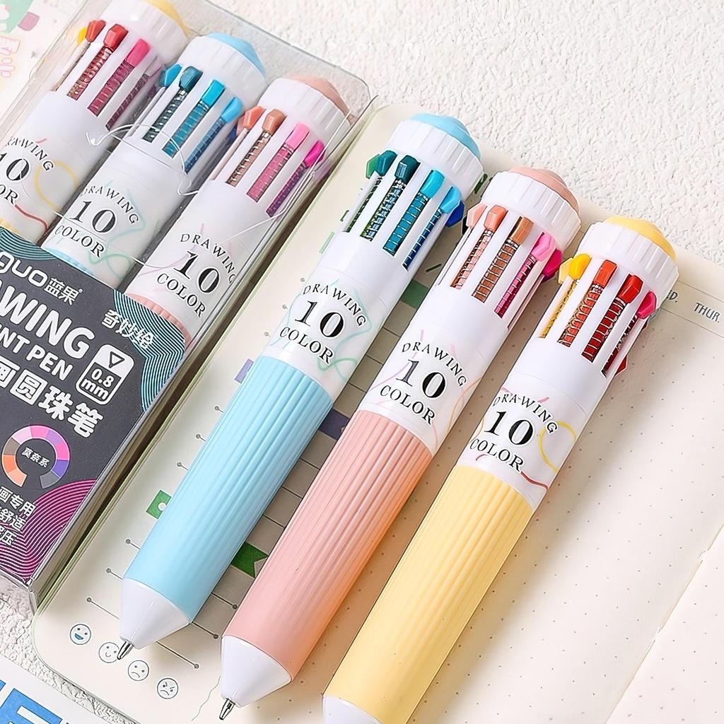 1/3pcs Colorful Drawing Ballpoint Pen 0.5mm 10 In 1 Roller Ball Pen Spot Liner Marker Highlighter Office School