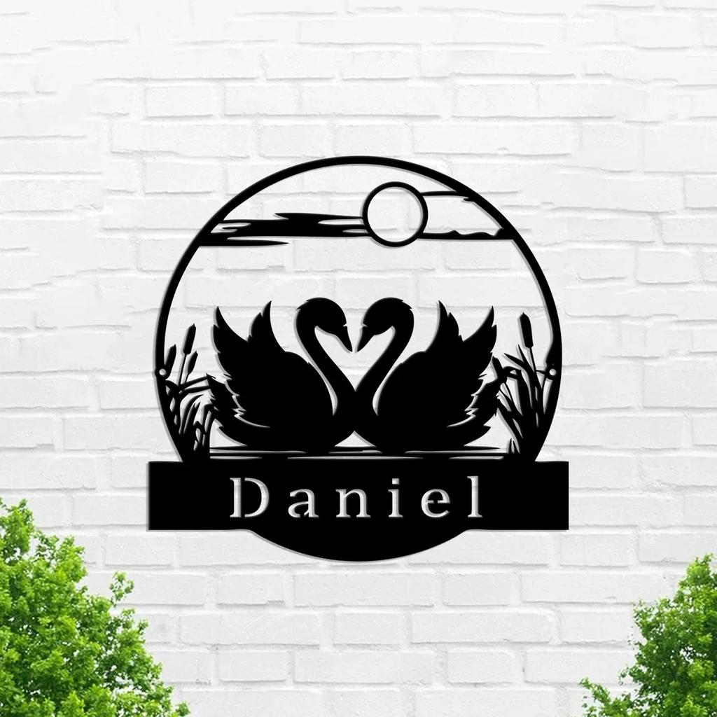 Metal Sign Swan Couple Personalized Wall Art Farmhouse Decor Gift