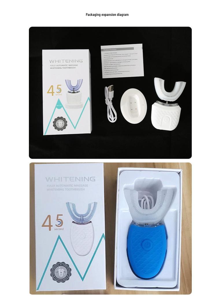 Automatische, waschbare U-förmige elektrische Zahnbürste mit weichen Silikonborsten und Lade-Timer