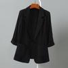 Women Summer Suit Coat Lapel 3/4 Sleeve Slim Fit Casual Jacket Single Button Flap Pockets Solid Color Sunscreen Coat