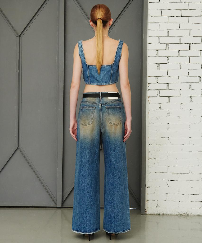 PLAC WOMEN Sleeveless Denim Crop Top T73 Mid Blue