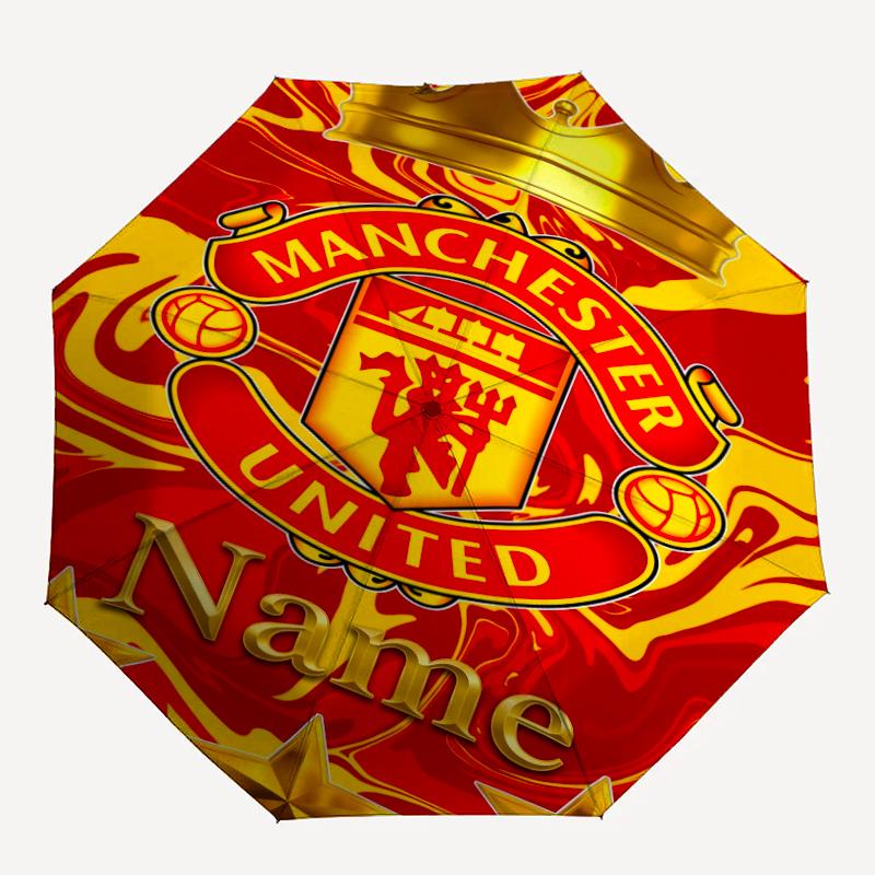 Custom Name Manchester United Theme Automatic Umbrella, Lightweight & Portable, 8 Rib, Perfect for Outdoor Travel, Birthdays, Christmas, Gifts.