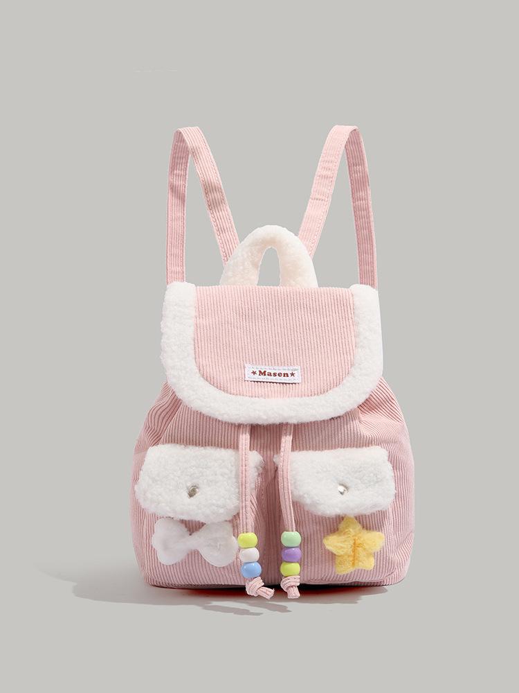 

Корейская версия ретро милый рюкзак 2025 осень и зима новый повседневный универсальный вельветовый большой вместимости плюшевый маленький рюкзак розовый