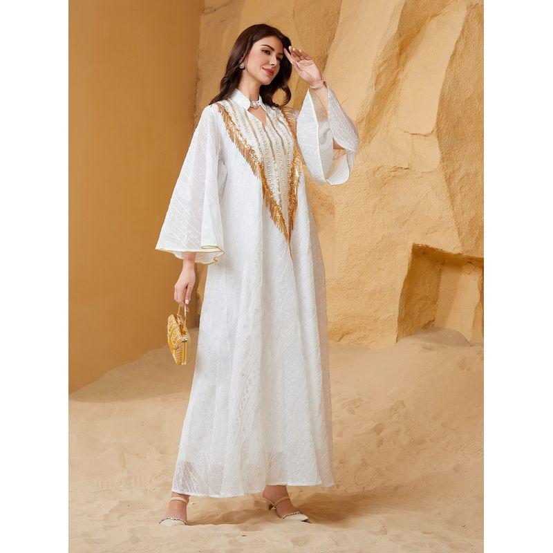 Middle East Evening dress Arab Dubai Dress Robe Mesh Embroidery Sequins Women clothes Tassel Dress Dress
