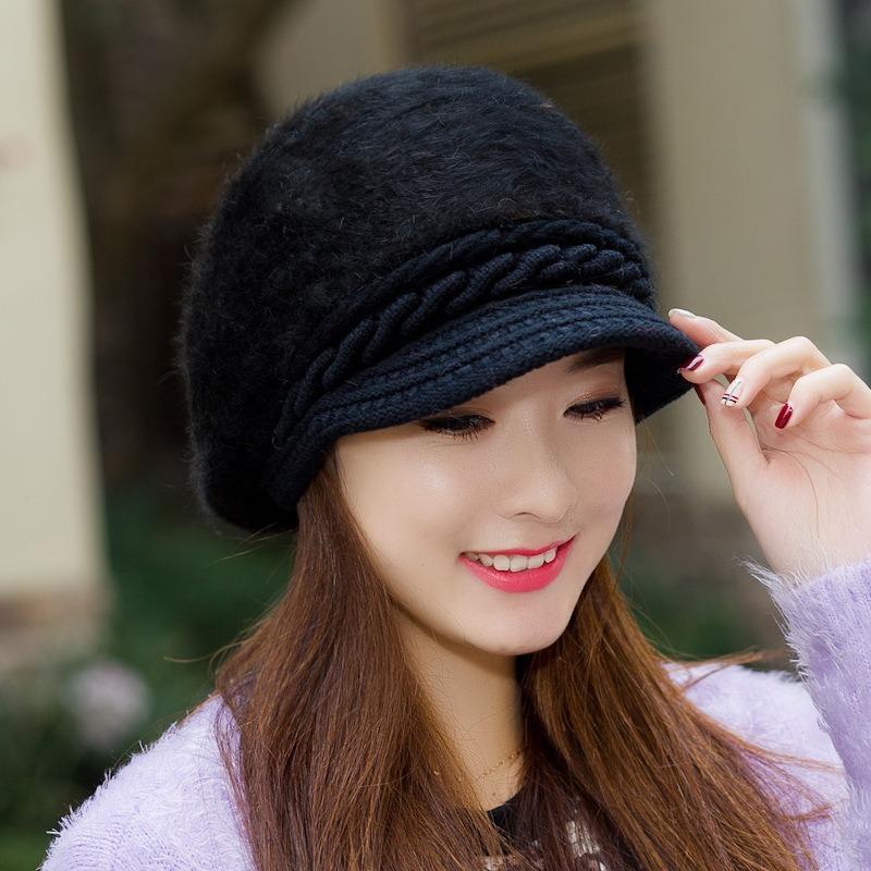 Hat Women's Rabbit Fur Elvet Thick Duckbill Hat Trendy Warm Ear Protection Knitted Hat Korean Version Beret Hat Winter Woolen Hat
