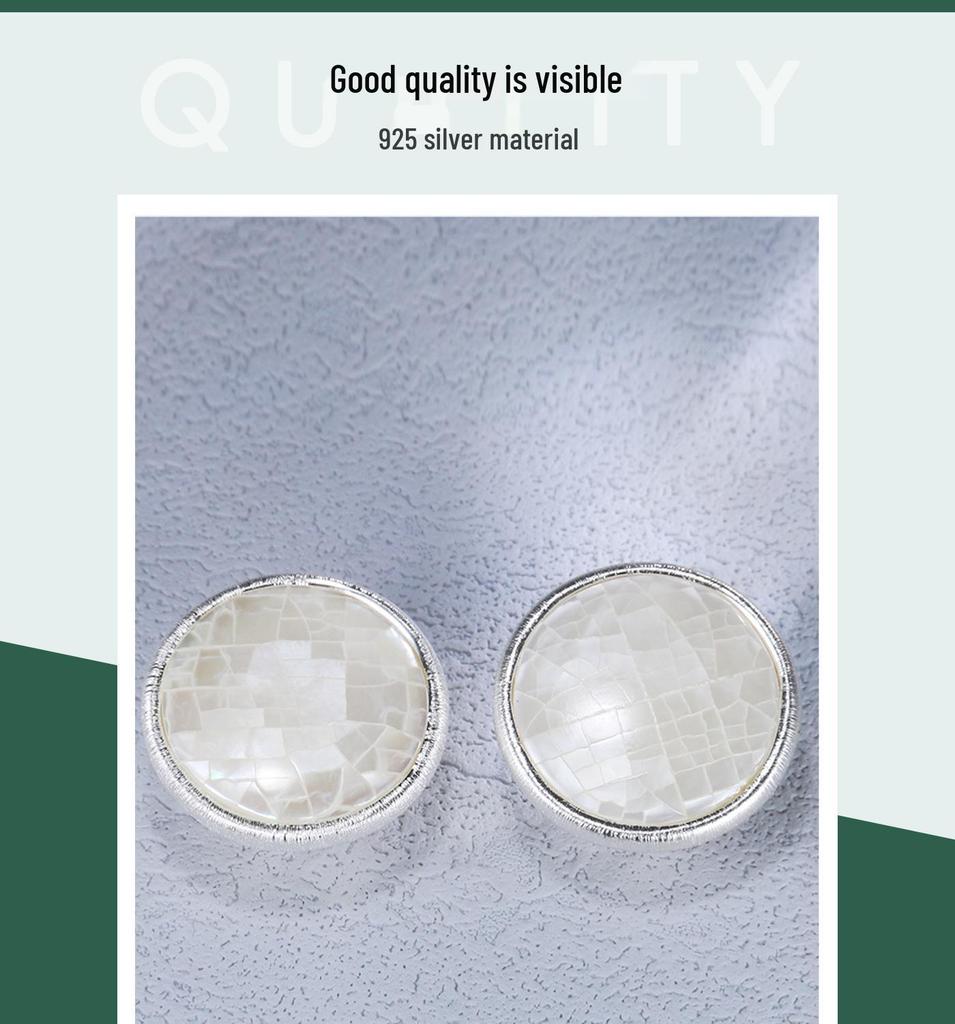 Elegant Mother-of-Pearl High-End 925 Sterling Silver Stud Earrings - Versatile New Chinese Style for Women