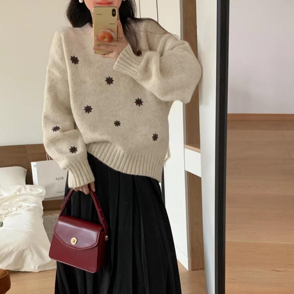 Leopard-print Colour-blocked Crew-neck Casual Jumper Autumn/winter Women's Knitwear Women's Pullover Long-sleeved Base Layer
