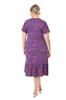 Women's Big Size Dress Purple Floral Pattern V-Neck Short Sleeve Ruffle Robe Dress