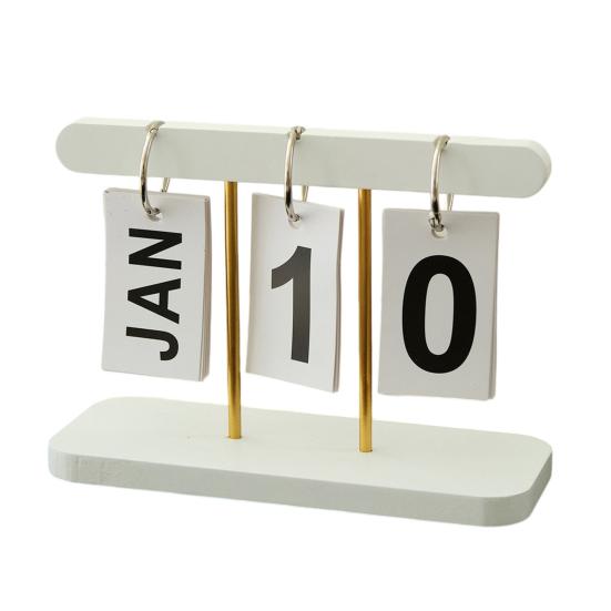 Wooden Perpetual Desk Calendar Daily Desktop Standing Flip Calendar with Day