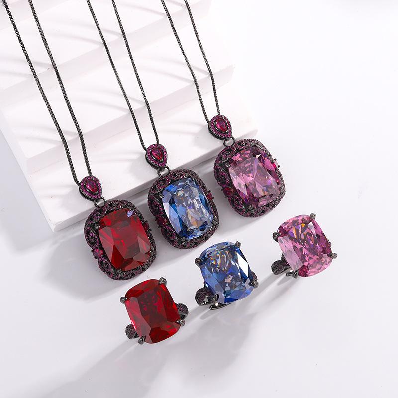 Jewelry Simulation Red Corundum Bird'S Nest Cut Black Gold Retro Set 15 * 20