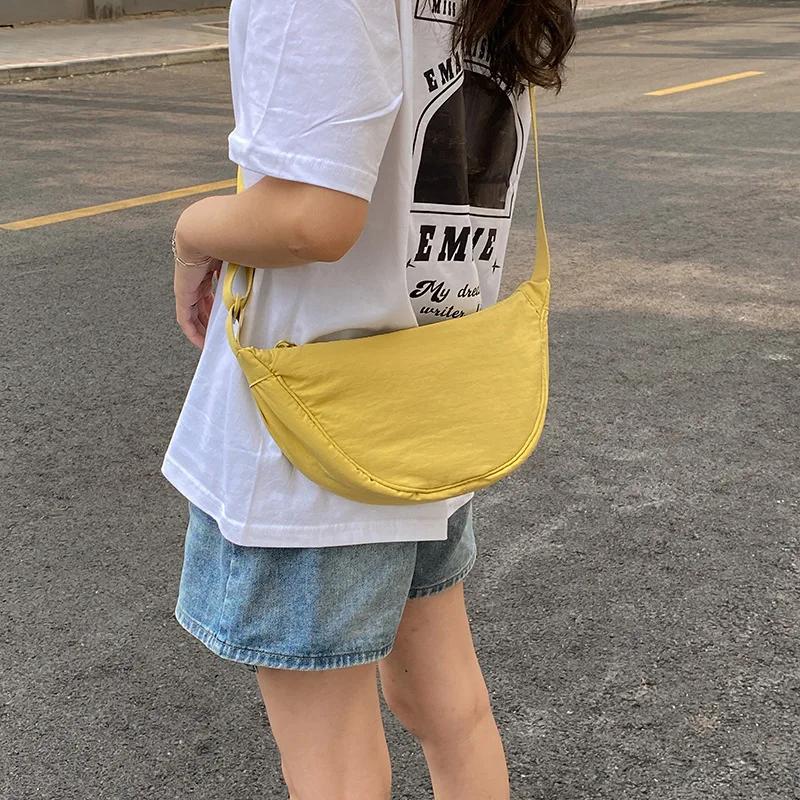 Solid Color Nyl Women's Travel Crossbody Bag Simple Female Hobos Shoulder Bags Casual Outdoor Phe Pouch Handbags Girls Purse
