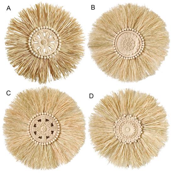 Straw Ornament Creative Vintage Wood Beads Round Woven Macrame Wall Straw Decor for Farmhouse
