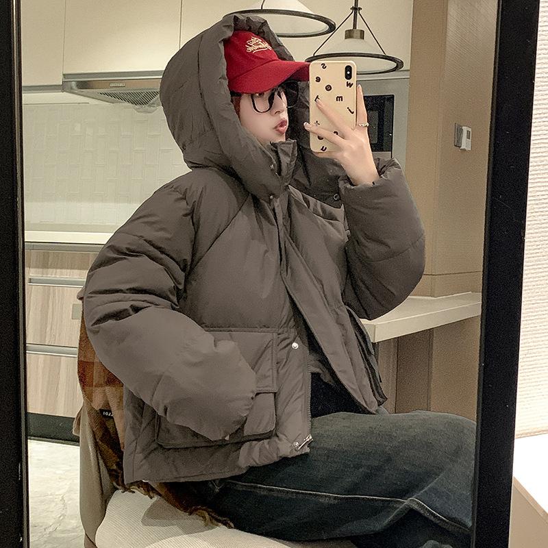 

Women s short cotton-padded jacket winter new small hooded down cotton-padded jacket women s thickened cotton-padded jacket batch XXL серый