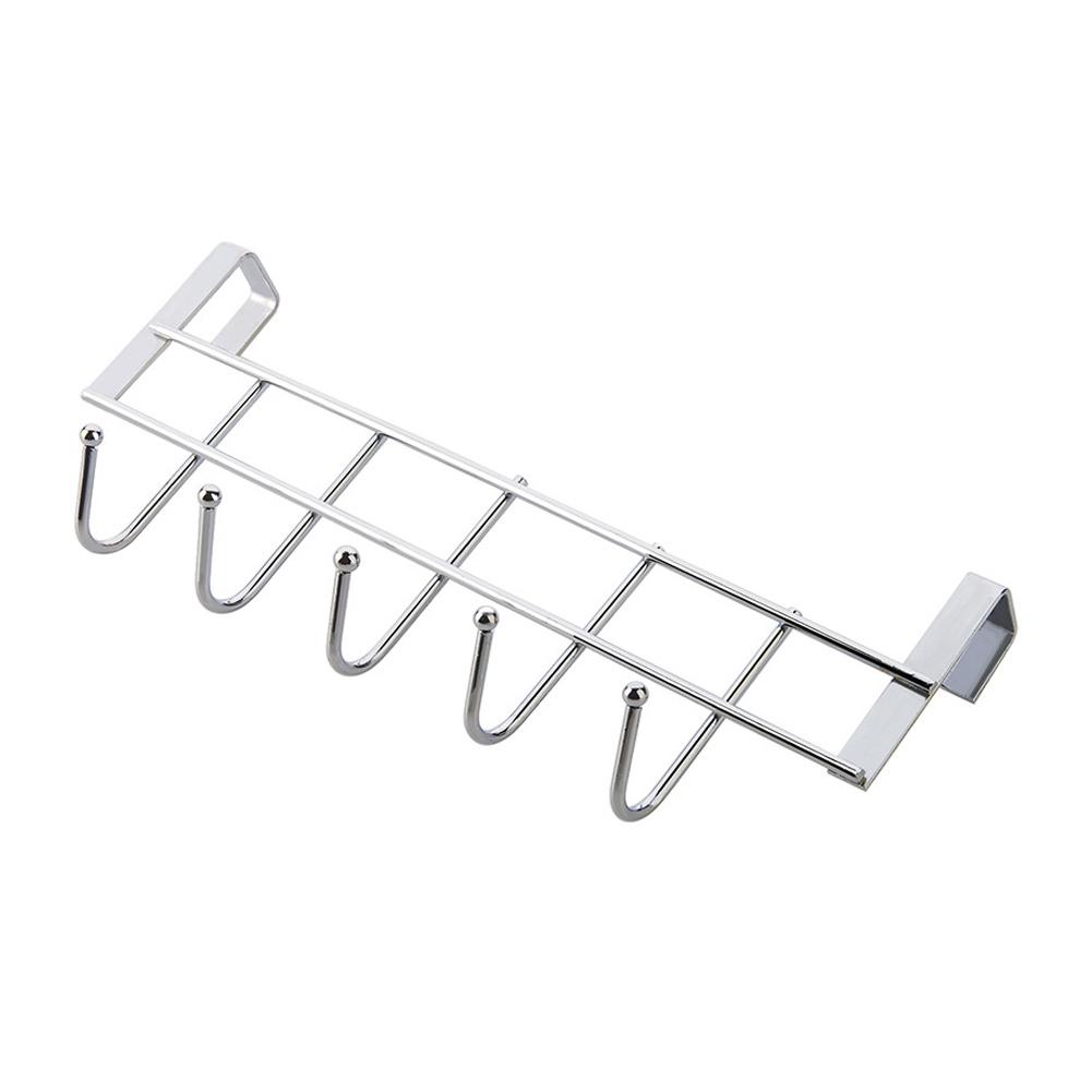 Space Saver Over The Door Hook Hanger Rack 5-Hook- Stainless Steel Shower Door Hook Organizer for Kitchen Home Office,Cutlery
