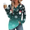 Women's Fashion Casual V-neck Pleated Christmas Long Sleeve Top