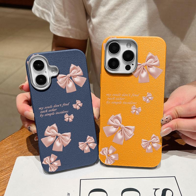 Solid Color Bowknot Patterned Leather Texture Phone Case for iPhone 16 Pro 15 14 Plus 13 12 Pro Max 11 Shockproof Matte Soft Tpu Slim Case Cover
