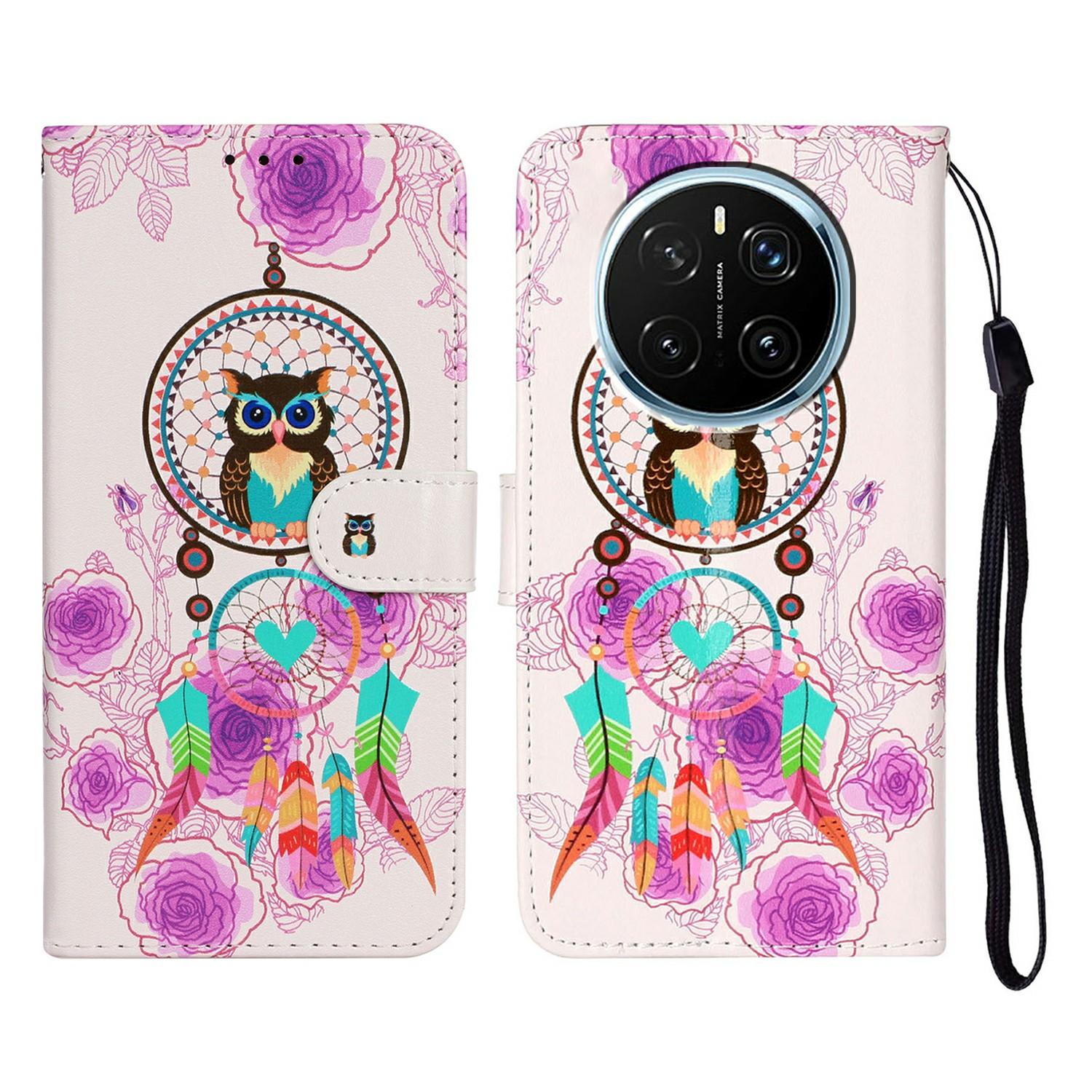 

For Honor Magic7 Pro 5G Case Pattern Leather Wallet Phone Cover Wind Chime Owl