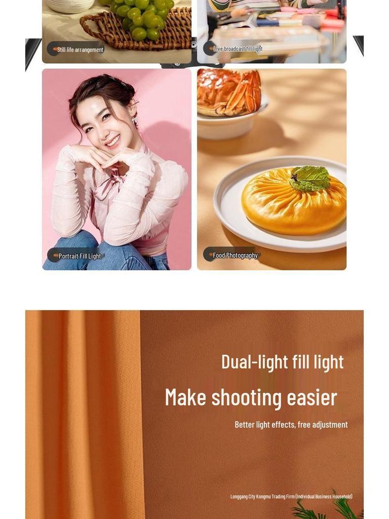 Dual Light No-Shadow Phone Stand: Live Stream Selfie Fill Light for Desktop & Professional Food Photography.