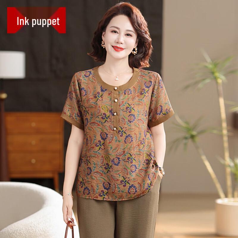 Women s Plus Size Cotton Linen Short Sleeve Summer Set 6XL желтого комплекта
