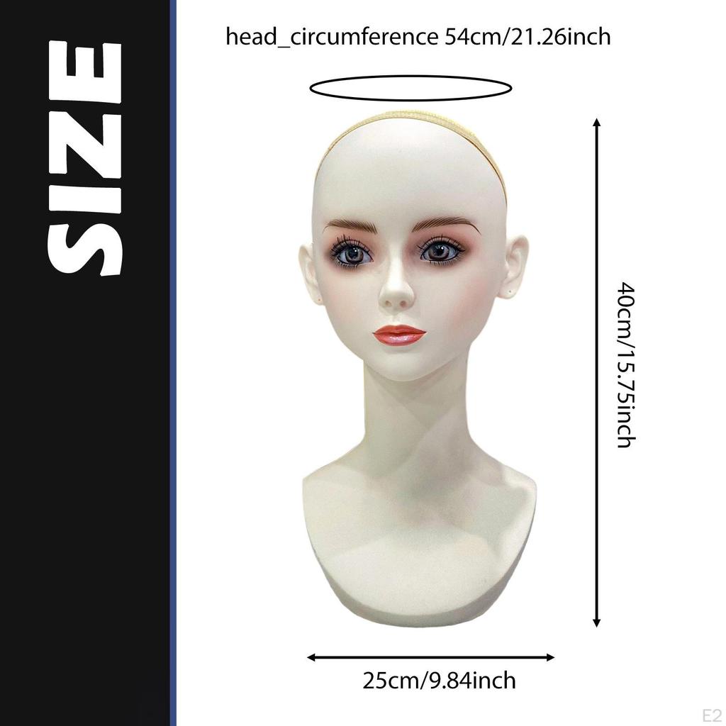 Female Mannequin Head PVC Bust Dummy Realistic with Ears Upper Body Display Stand Manikin for
