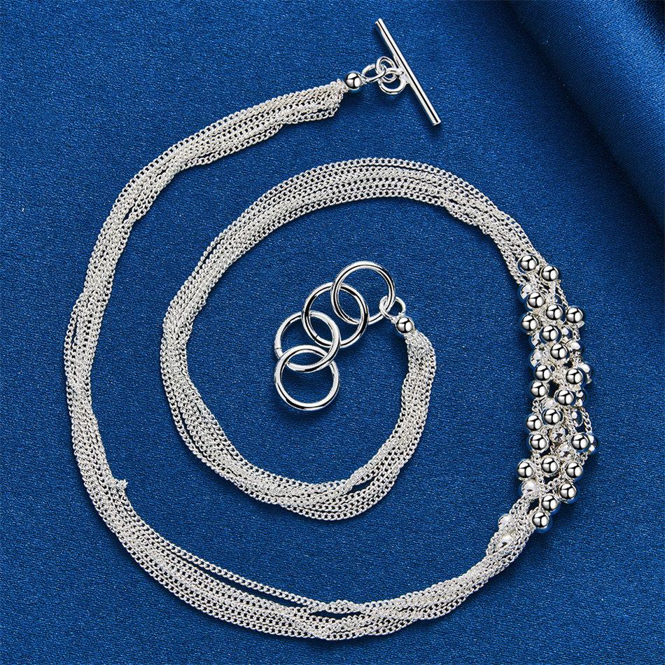 925 Sterling Silver Exquisite Beaded Necklace Women Fashion Party Favor Wedding Jewelry Accessories