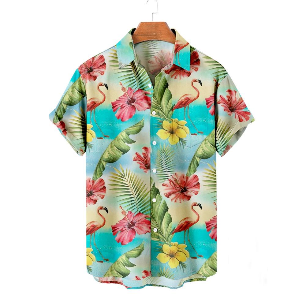 New Hawaiian Men's Floral Shirt Holiday Casual Short Sleeved Shirt Button Down Collar Shirt Men's Summer Fashion