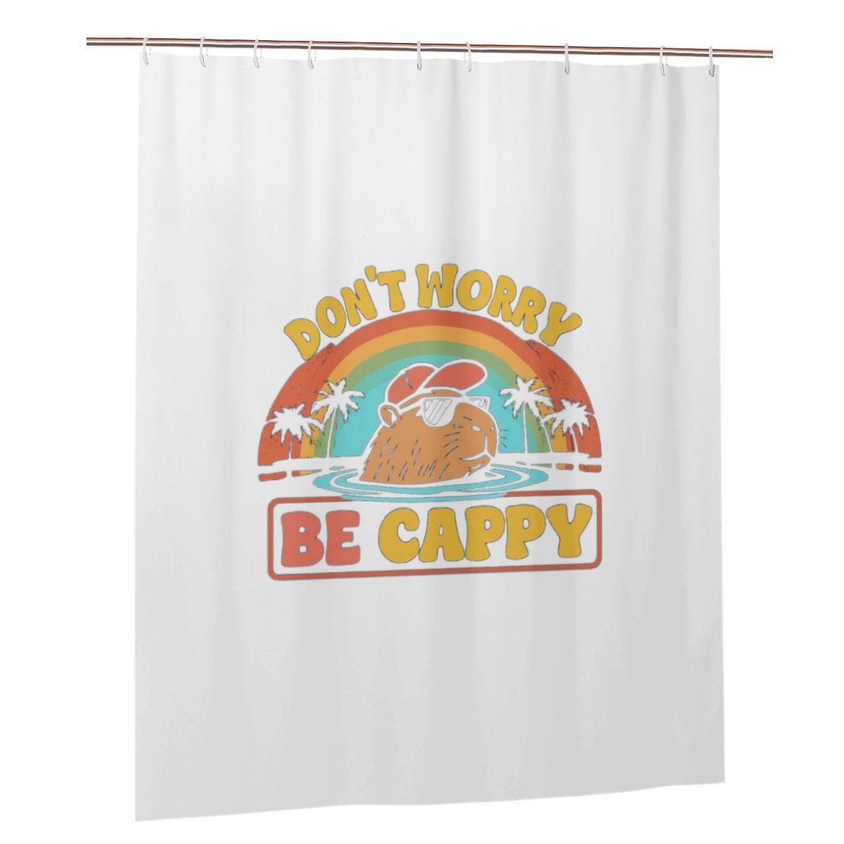 

Embrace The Capybara Craze Don T Worry Be Cappy Shower Curtain Bathroom Polyester Waterproof Bath Curtains With Hooks W60H190(CM)-1 Pcs