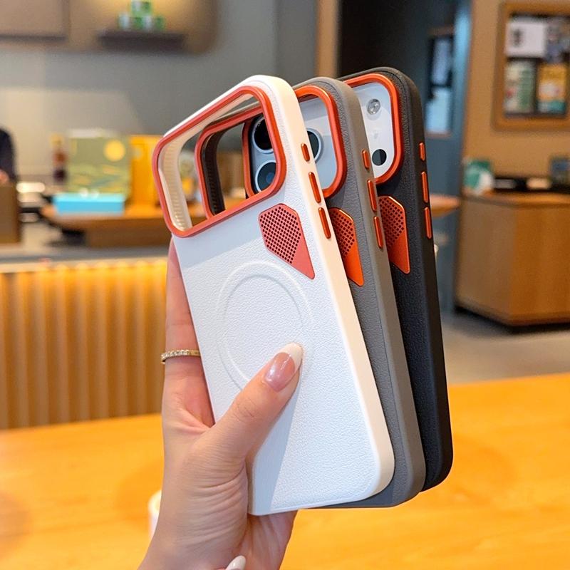 Heat Dissipation Designed Vegan Leather Magnetic Case For iPhone 17 Pro Max Air 16 16e 15 Plus With Metal Buttons Camera Frame