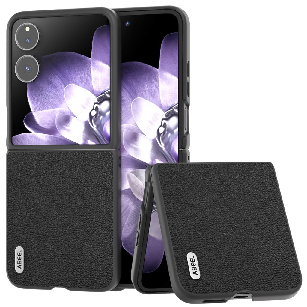 ABEEL For Xiaomi Mix Flip 5G Case Genuine Cow Leather Coated Hard PC Folding Phone Cover