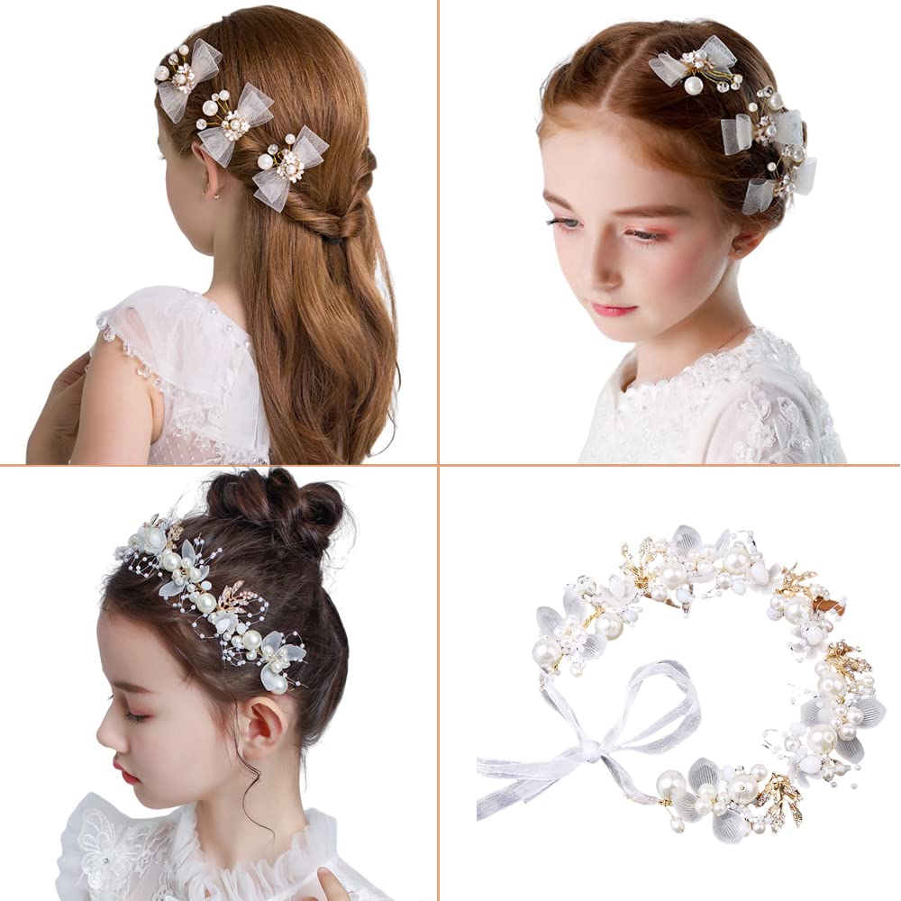Samcos Hair Crystal Flower Hair Photo Japanese Clothing Ornament, Ribbon, Butterfly, Hairpin, Pearl, Beads, Crown, Ribbon, White, Headband, Kids,