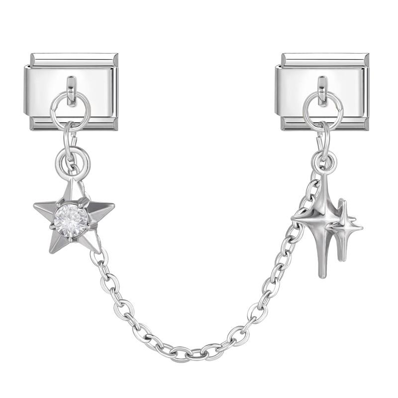 Flowers Moon Star Butterfly Heart Zircon Tassel Chain Italian Charm Links Fit 9mm Bracelet Stainless Steel DIY Jewelry Making