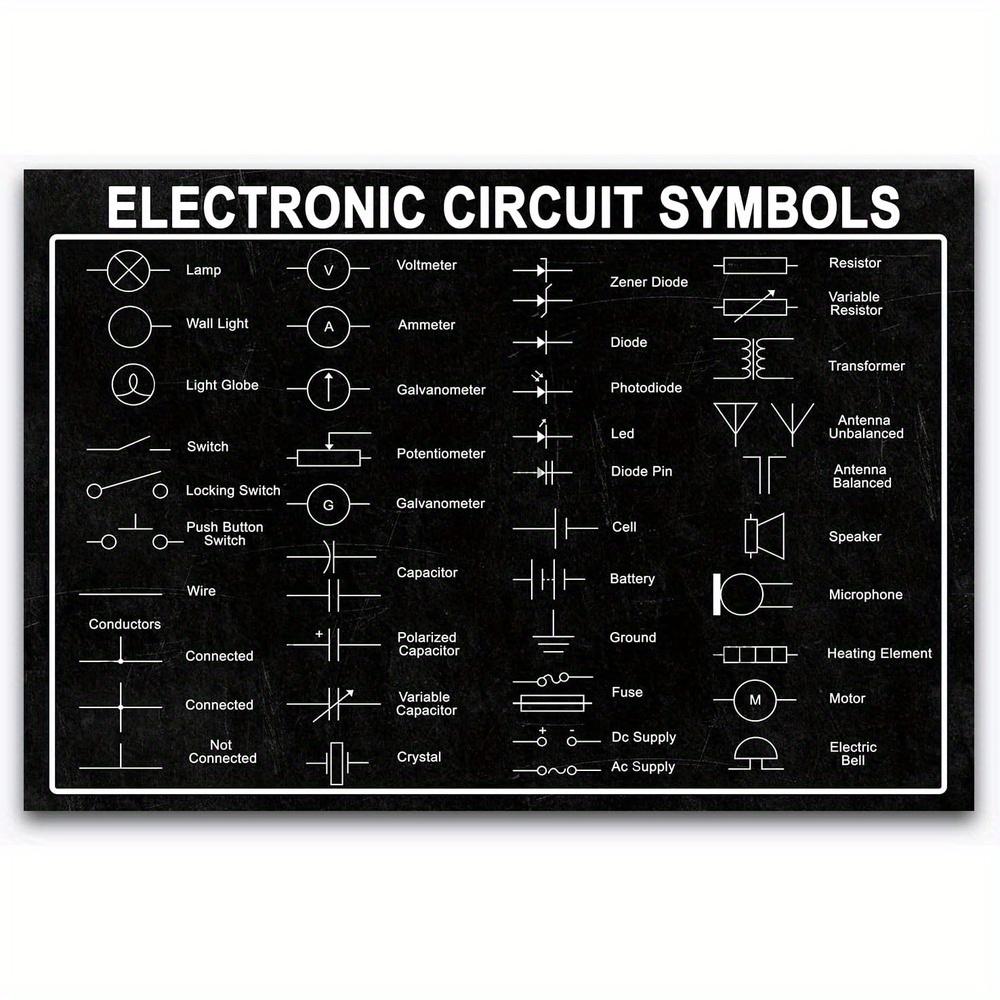 Electronic Circuit Symbols Reference Chart Vintage Metal Tin Sign 20x30cm(7.8x11.8inch)