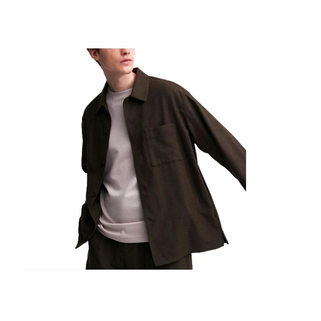 Uniqlo Solid Color Single-Breasted Loose Long Sleeve Shirt Unisex Shirts Brown 460691-37