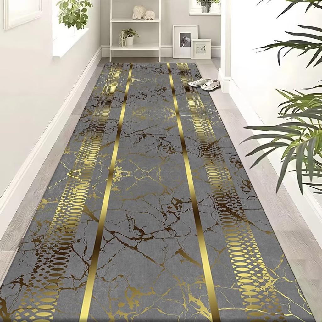 Luxury Golden Long Corridor Carpet Non-slip Washable Hall Runner Carpets Stairway Rug European Style Aisle Carpet Customizable