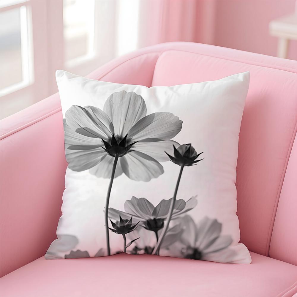 Black White Flower Cushion Cover Soft Plush Throw Pillow Cushion CoverDoubleSided Printed Pillow Case for Sofa Home Decor