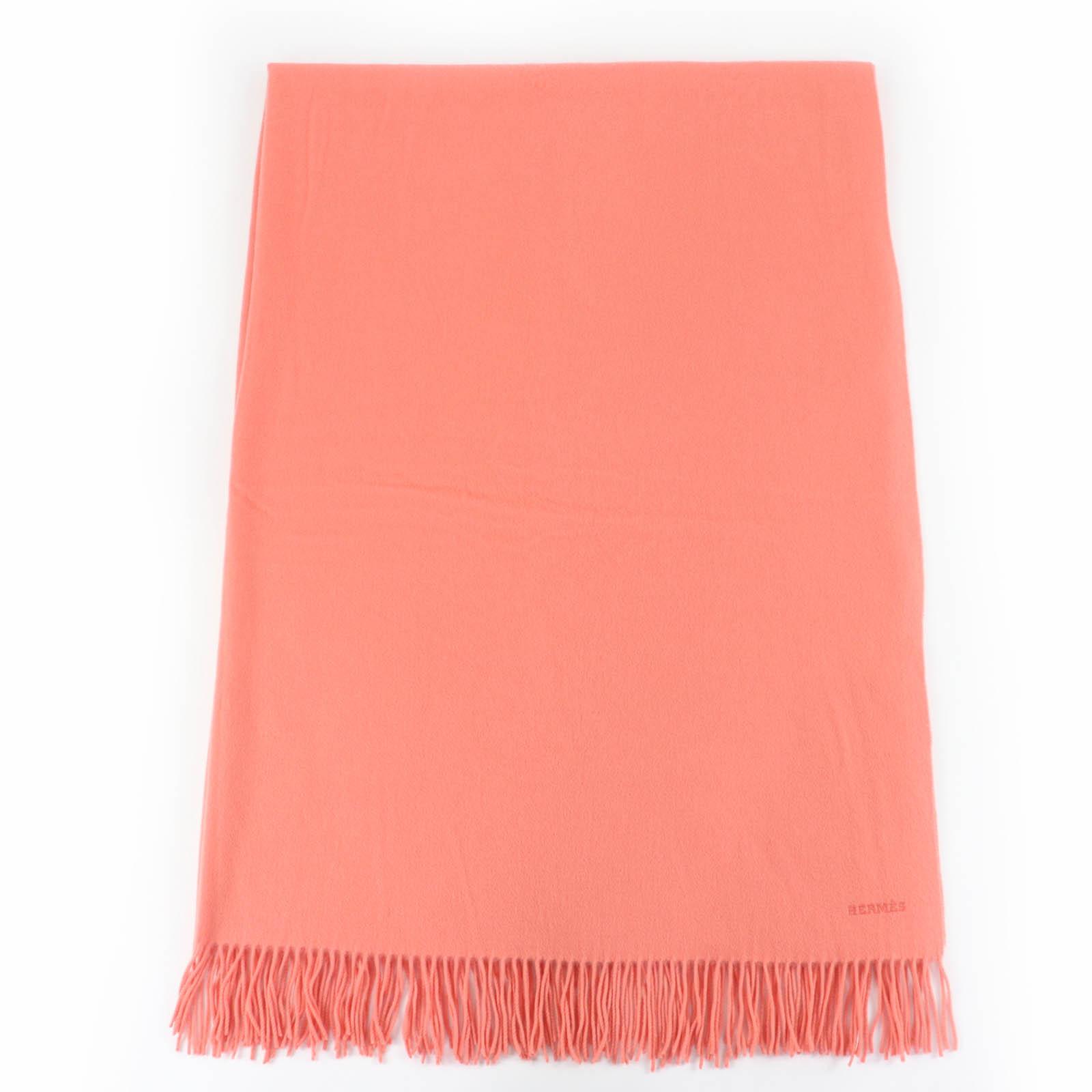

Very Good HERMES Scarf Extra large stole/shawl Coral pink system cashmere Used