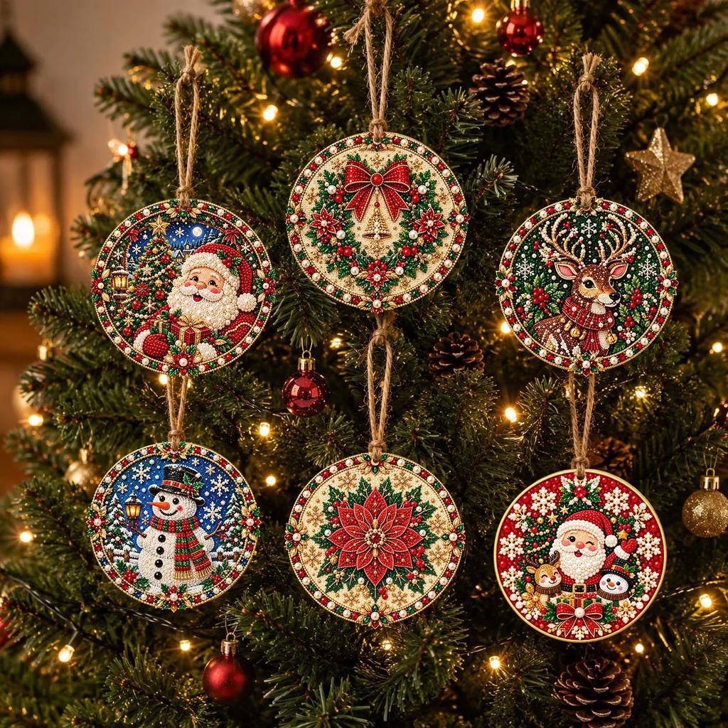 12pcs Christmas Pearl Diamond Painting DIY Kit Handmade Christmas Tree Decoration Adult Christmas Pendant Ornaments Decoration