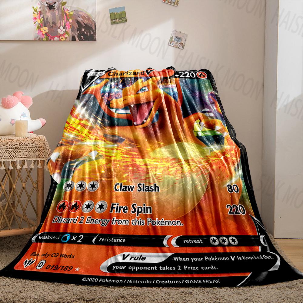 1PC Pokémon Cards Charizard Print Blanket Fluffy Plush Sofa Bed Blanket for Kids Adults Travel Camping Supplies Car Office Gifts