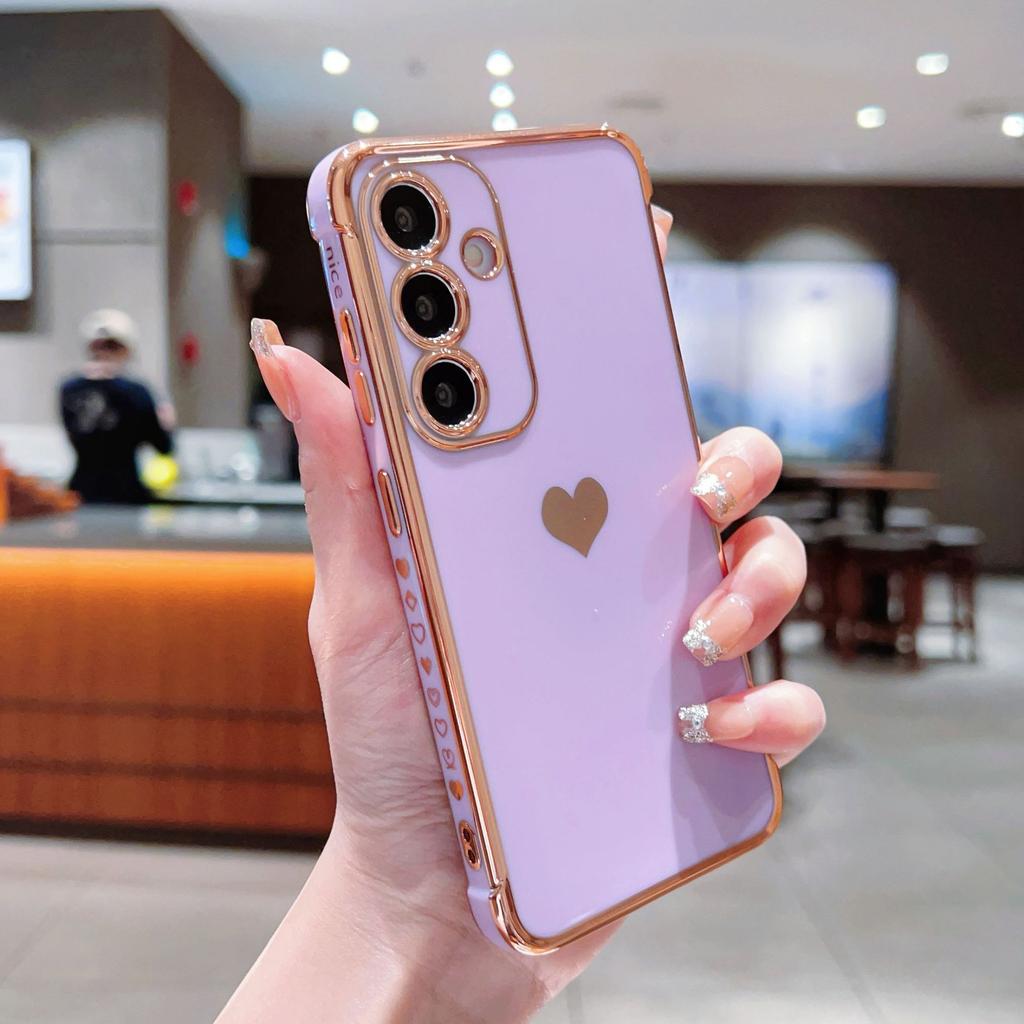 Suitable for Samsung S25ULTRA Side Electroplating Love Mobile Phone Case A14 Silicone All Inclusive A54 Protective Case